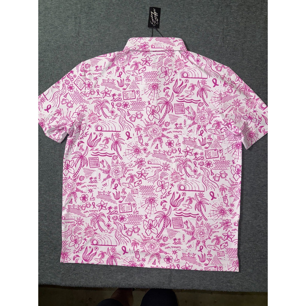 Sunday Swagger Mens Golf Polo Happy Thoughts Breast Cancer Awareness Pink