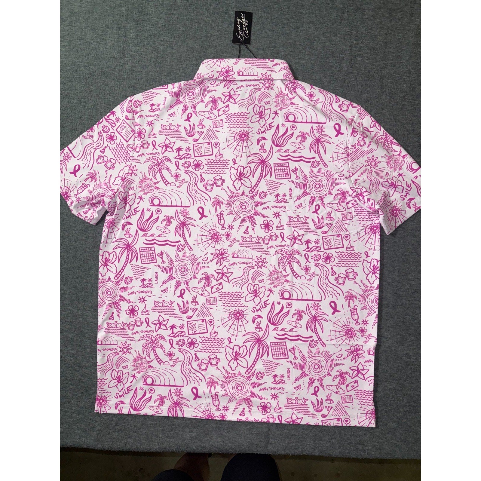 Sunday Swagger Mens Golf Polo Happy Thoughts Breast Cancer Awareness Pink