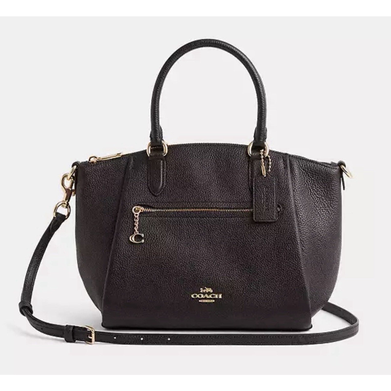 COACH ELISE Black LEATHER BAG PURSE CROSSBODY 79316 SATCHEL CONVERTIBLE Black