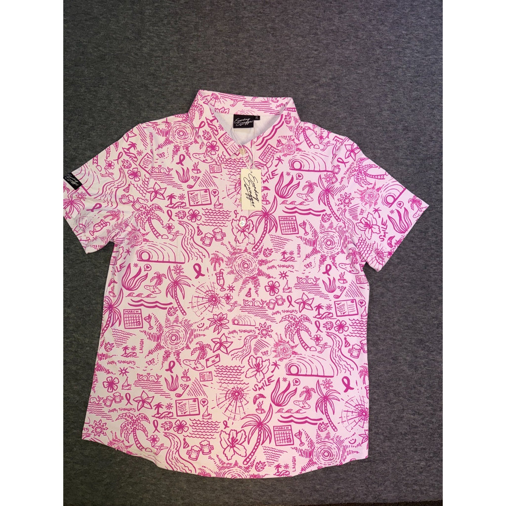 Sunday Swagger Womens Golf Polo Shirt Happy Thoughts Breast Cancer Awareness