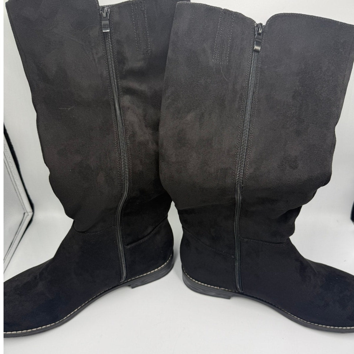 Shoe'N Tale Over-The-Knee Stretch Boots US 10 Black Suede Leather Wide Calf