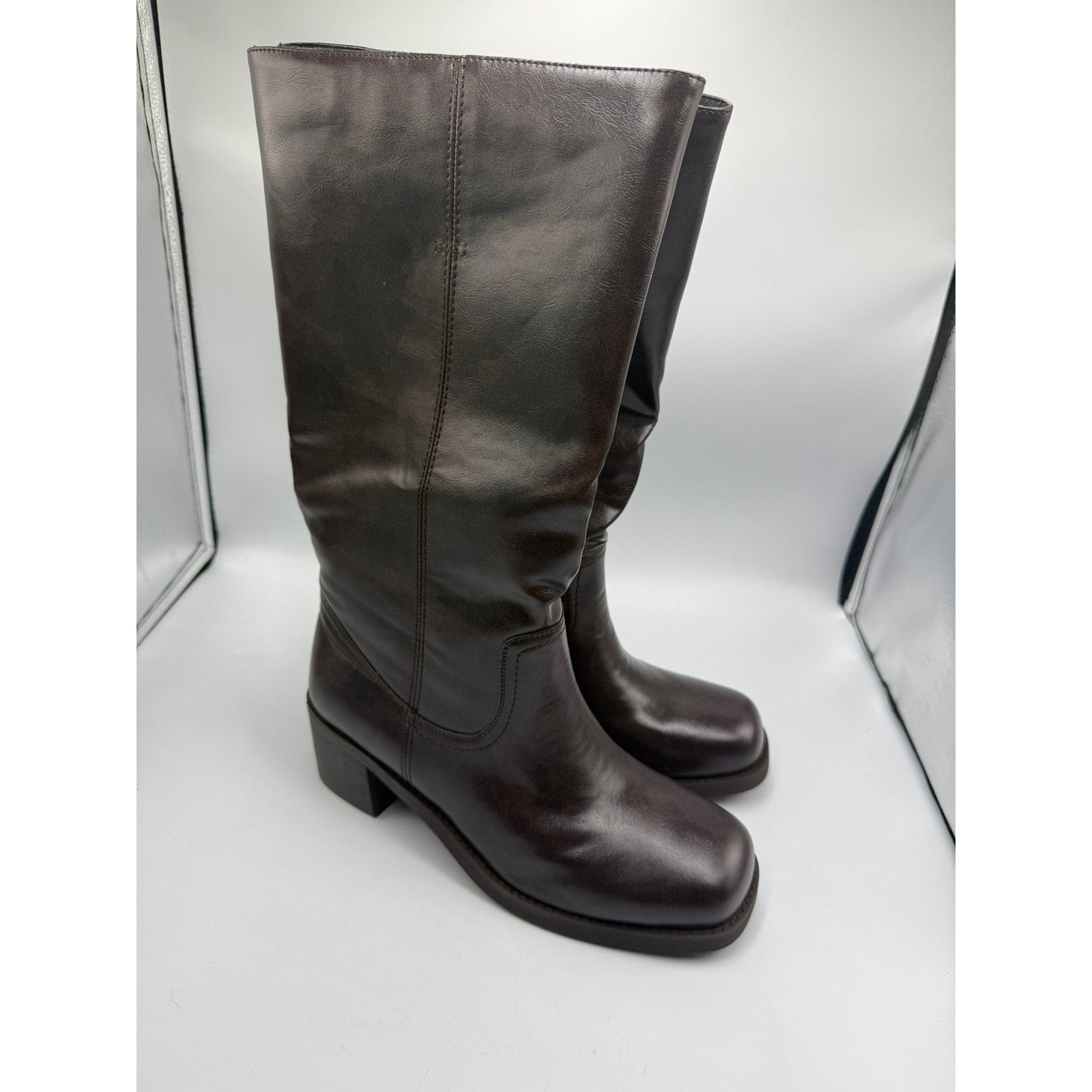 Adolilove 2430 Mid-Calf Boots Women's US 11 Dark Brown Leather Square Toe