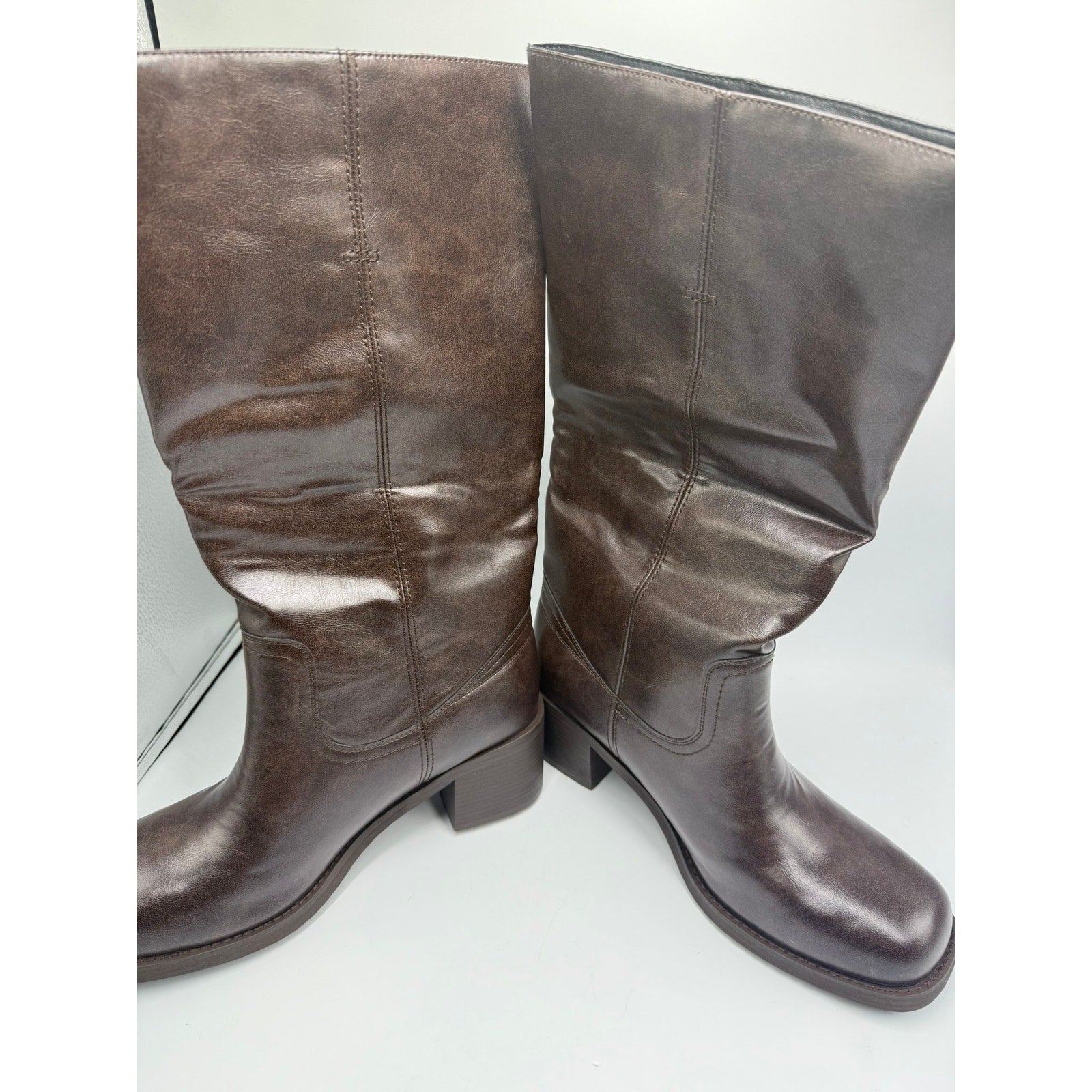 Adolilove 2430 Mid-Calf Boots Women's US 11 Dark Brown Leather Square Toe