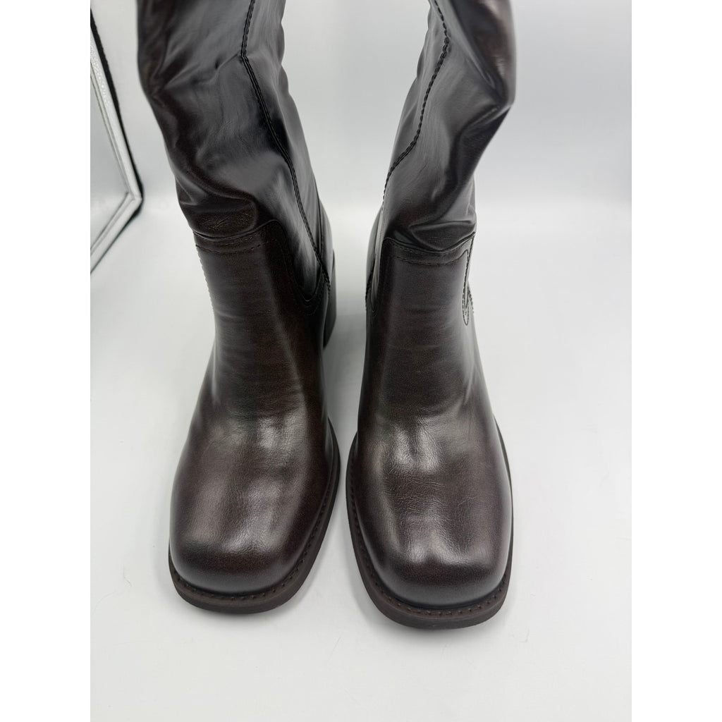 Adolilove 2430 Mid-Calf Boots Women's US 11 Dark Brown Leather Square Toe