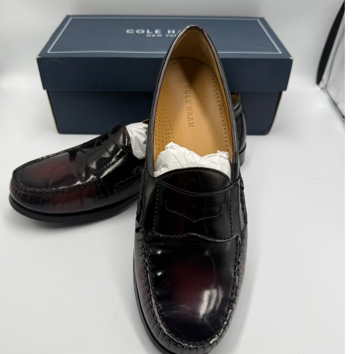 Cole Haan Pinch Penny Loafers Men's US 9.5D Burgundy Leather Round Toe Slip On
