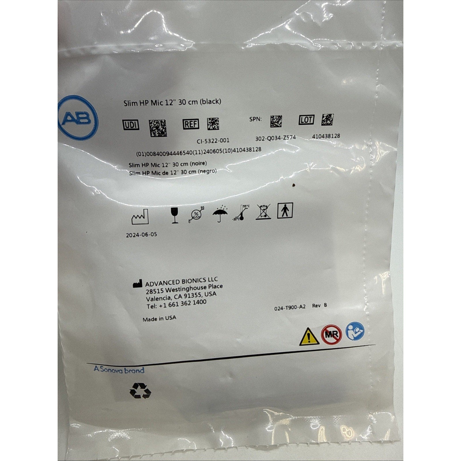 Advanced Bionics Slim HP Mic 12” 30ck Black CI-5322-001 SEALED NEW
