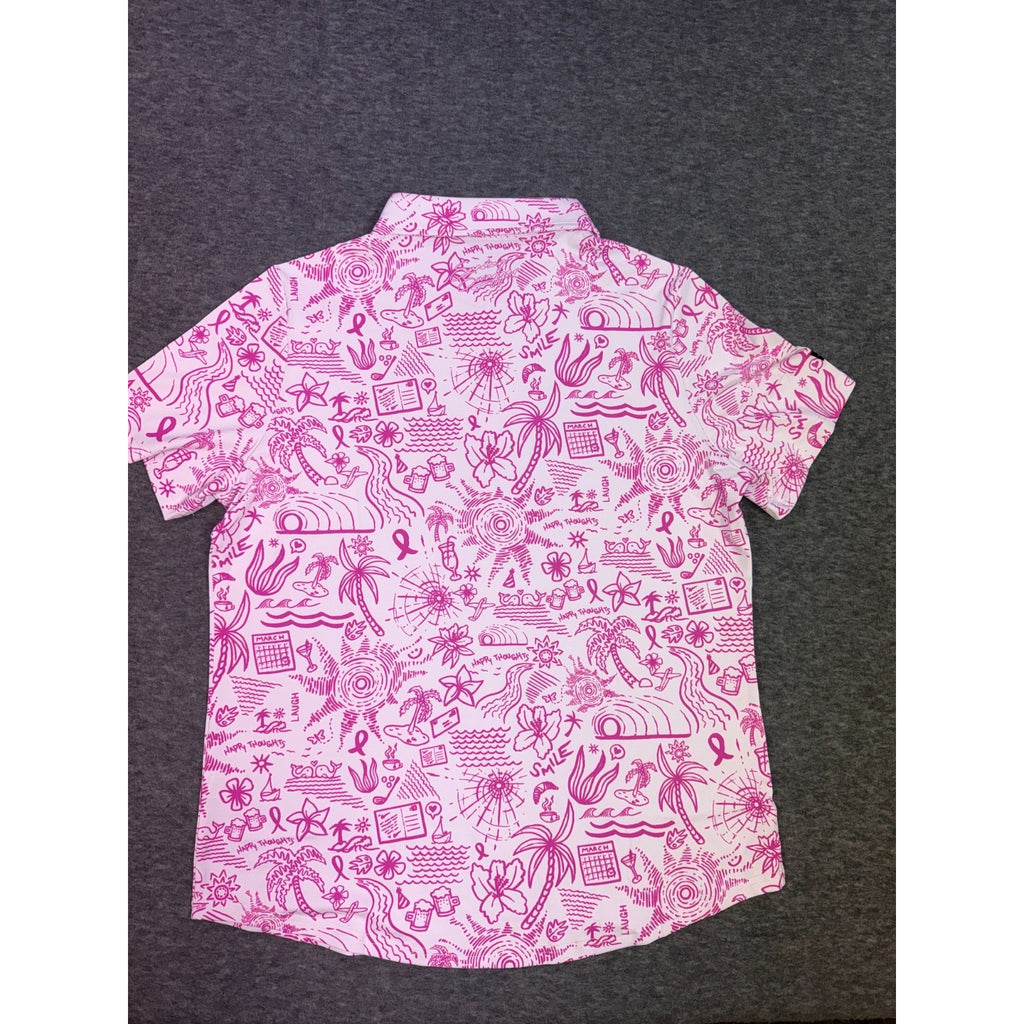 Sunday Swagger Womens Golf Polo Shirt Happy Thoughts Breast Cancer Awareness