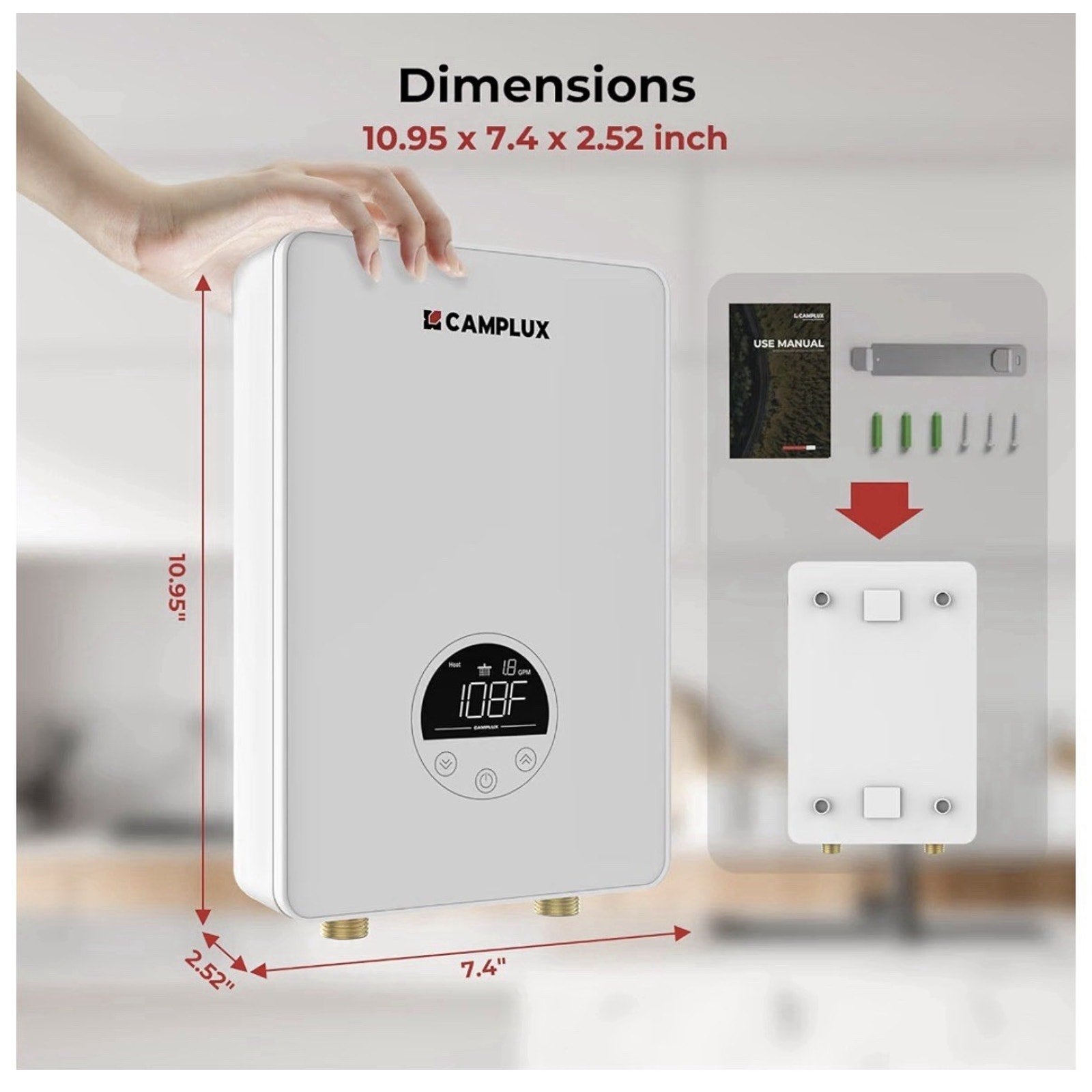 CAMPLUX Tankless Water Heater Electric 6kW at 240 Volts