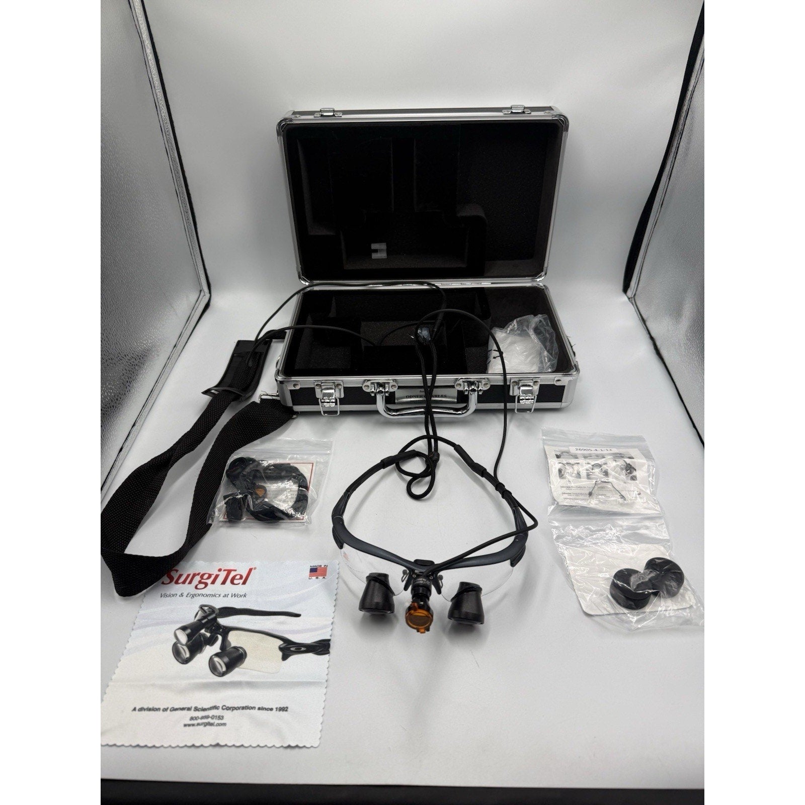 SurgiTel Dental Loupes With LED Light comes with travel case accessories