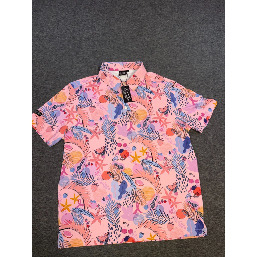 Sunday Swagger Mens Golf Polo Fighting Fruits Breast Cancer Awareness Pink