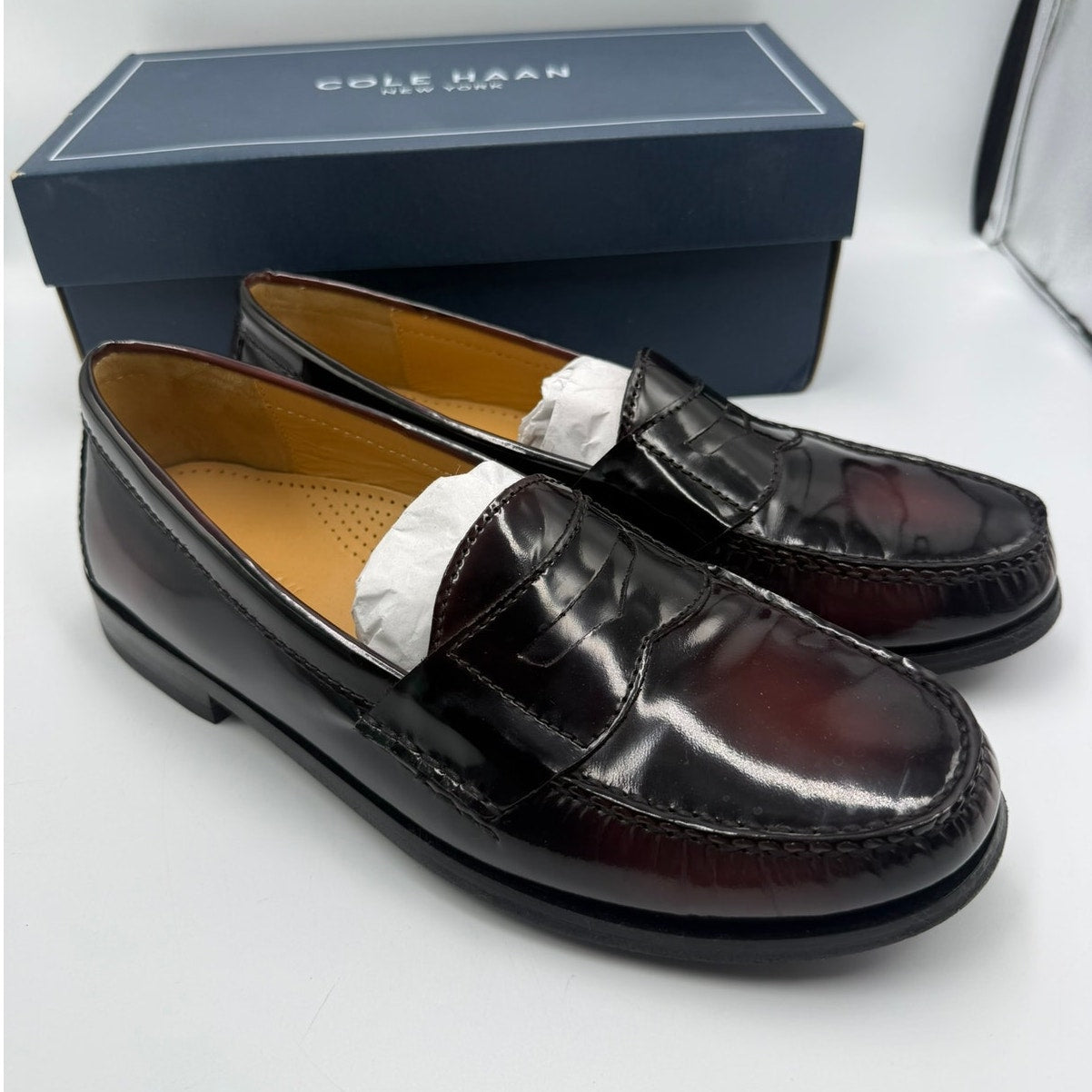 Cole Haan Pinch Penny Loafers Men's US 9.5D Burgundy Leather Round Toe Slip On
