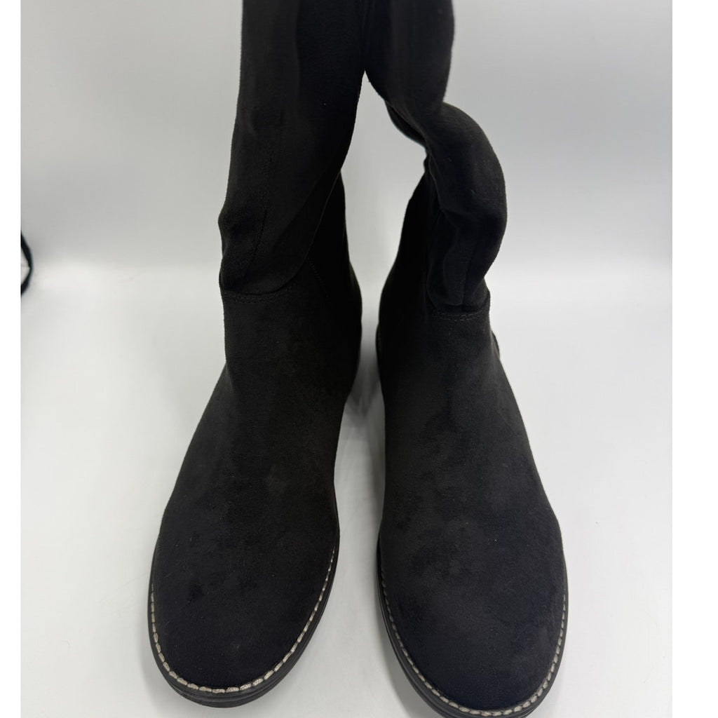 Shoe'N Tale Over-The-Knee Stretch Boots US 10 Black Suede Leather Wide Calf