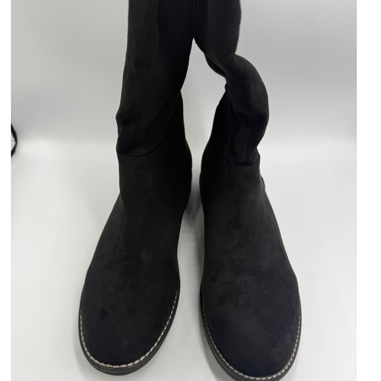 Shoe'N Tale Over-The-Knee Stretch Boots US 10 Black Suede Leather Wide Calf