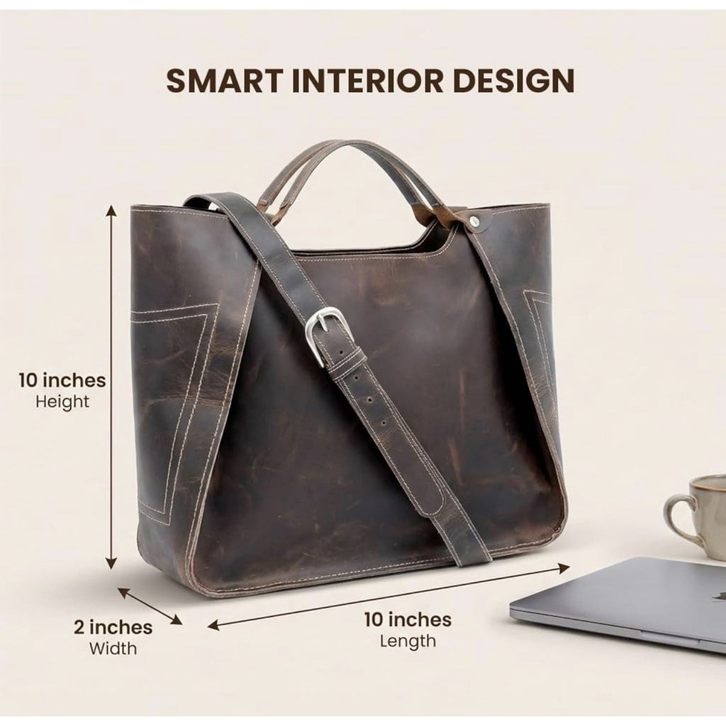 The Tannery Genuine Full Grain Leather Tote Bag for Women Dark Brown