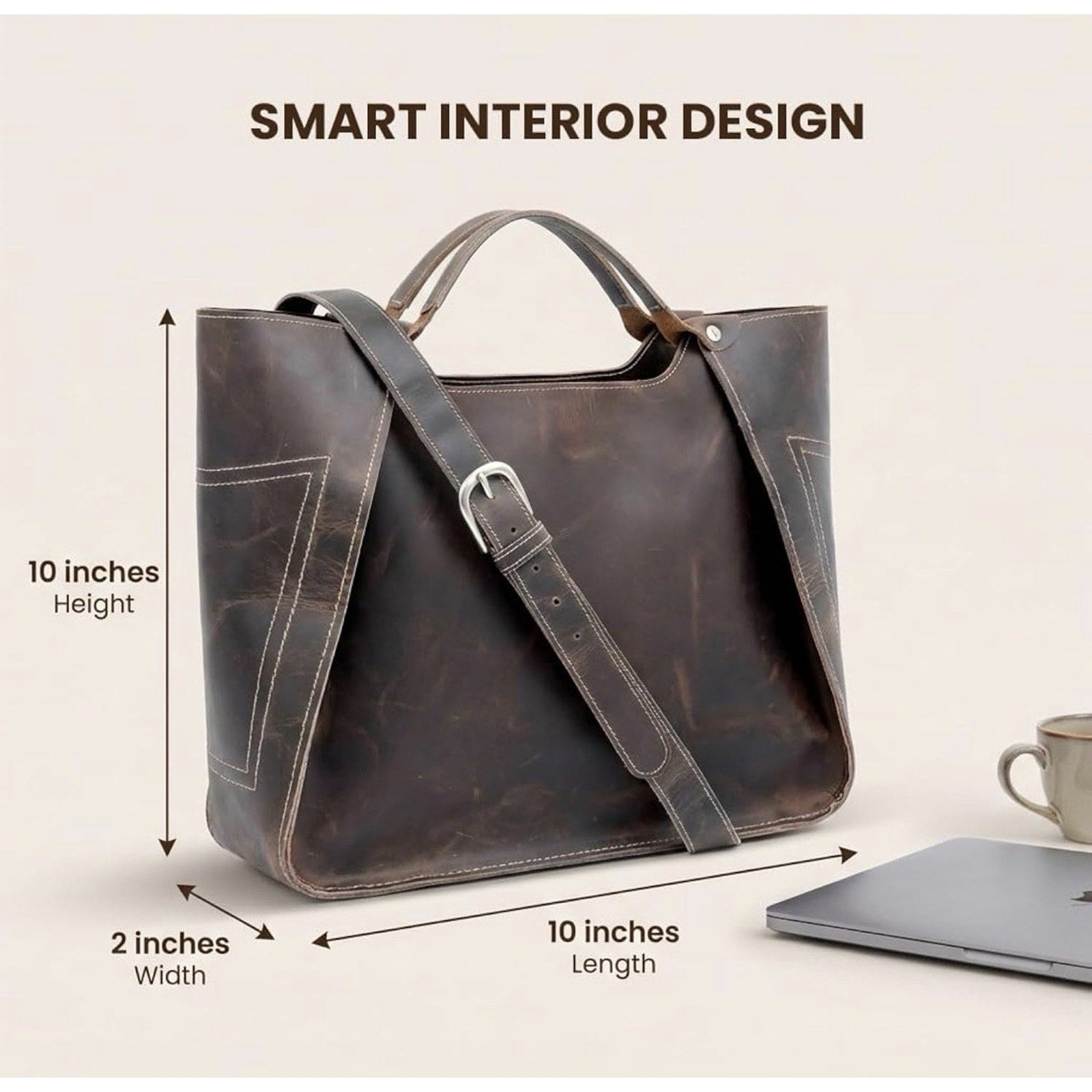 The Tannery Genuine Full Grain Leather Tote Bag for Women Dark Brown
