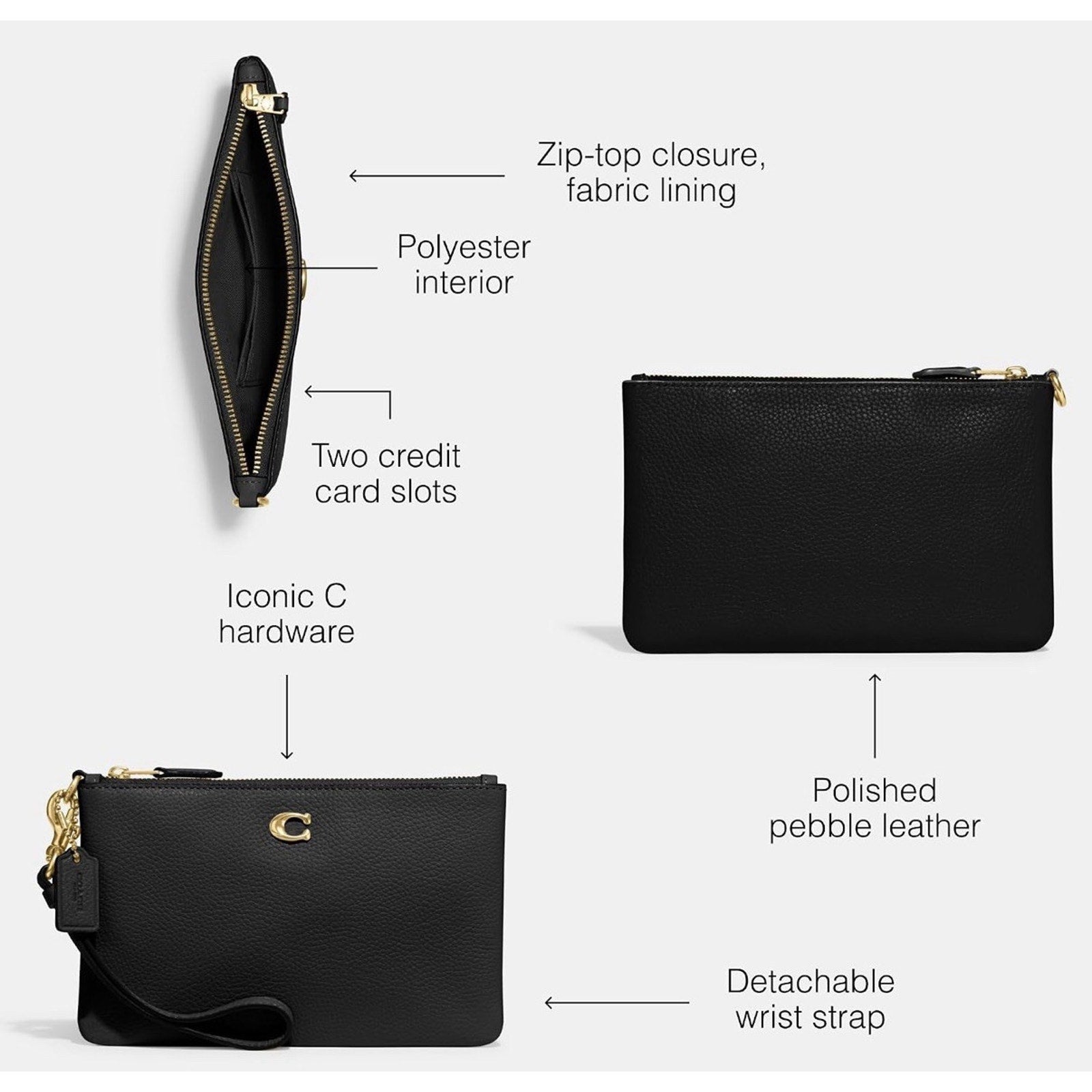 COACH Essential Small Wristlet CH818 Black Leather NWT