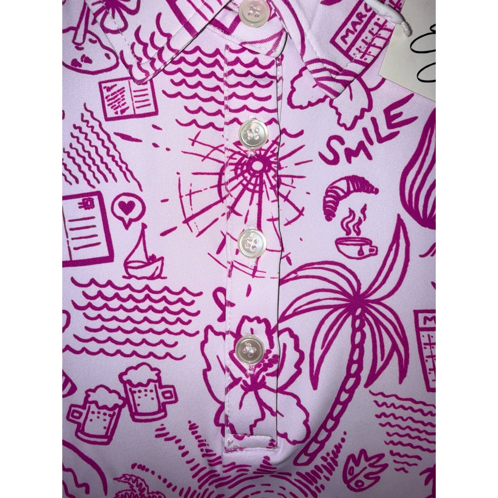 Sunday Swagger Womens Golf Polo Shirt Happy Thoughts Breast Cancer Awareness