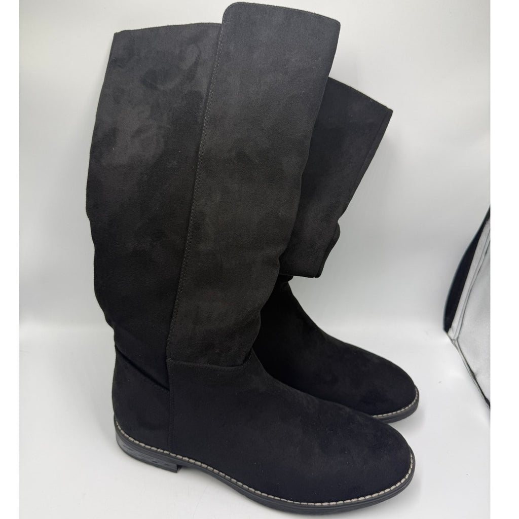 Shoe'N Tale Over-The-Knee Stretch Boots US 10 Black Suede Leather Wide Calf