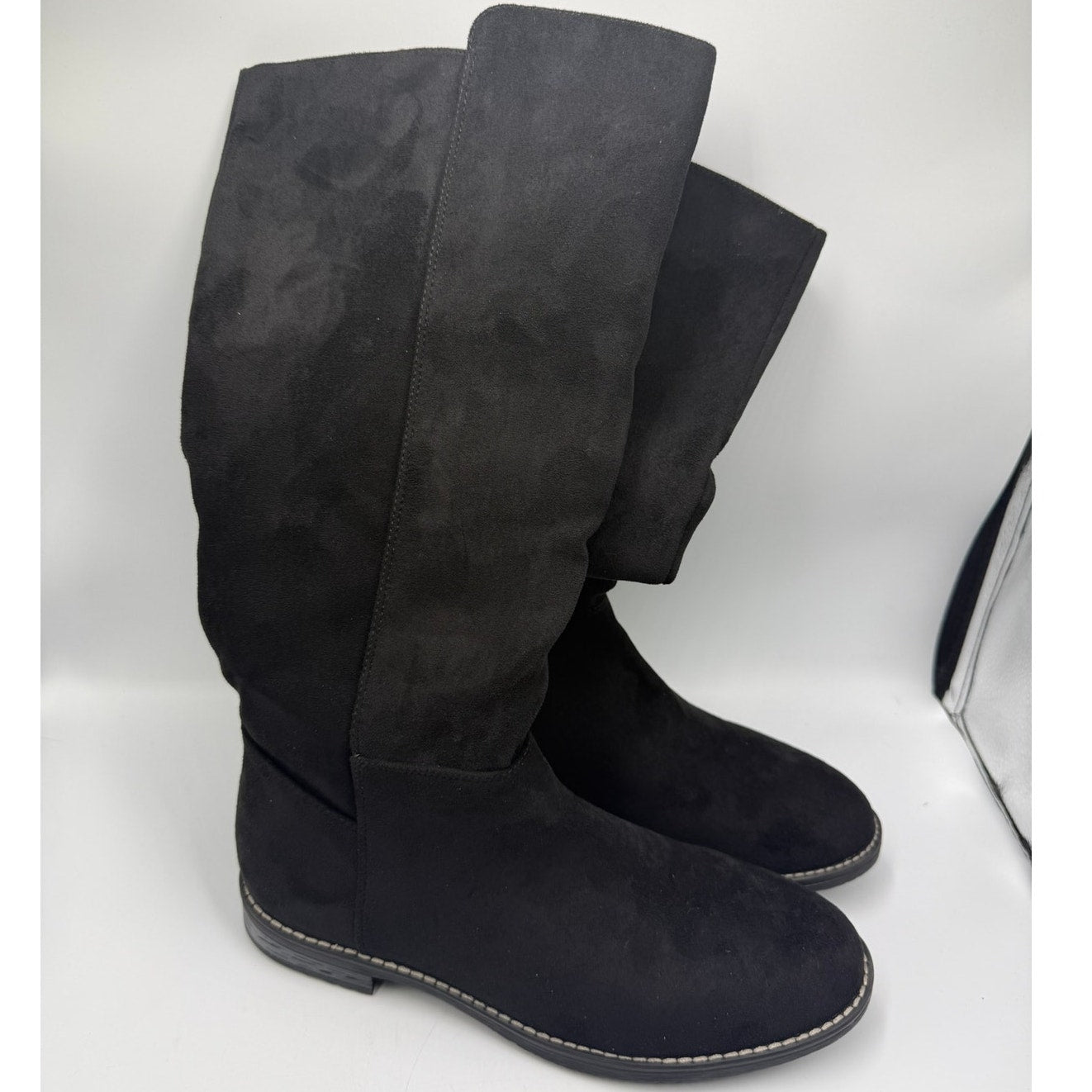 Shoe'N Tale Over-The-Knee Stretch Boots US 10 Black Suede Leather Wide Calf