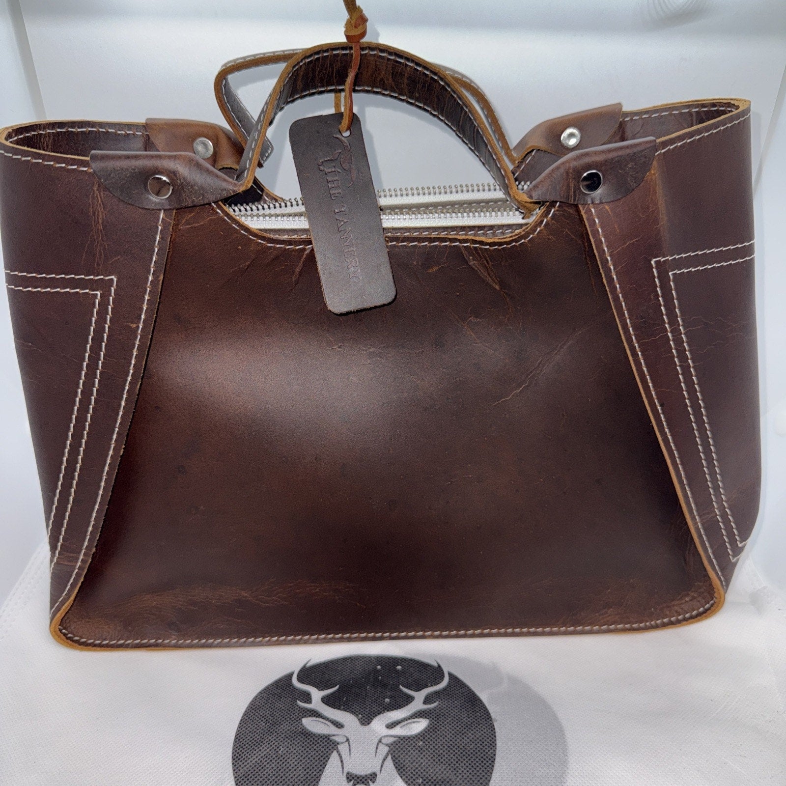The Tannery Genuine Full Grain Leather Tote Bag for Women Dark Brown