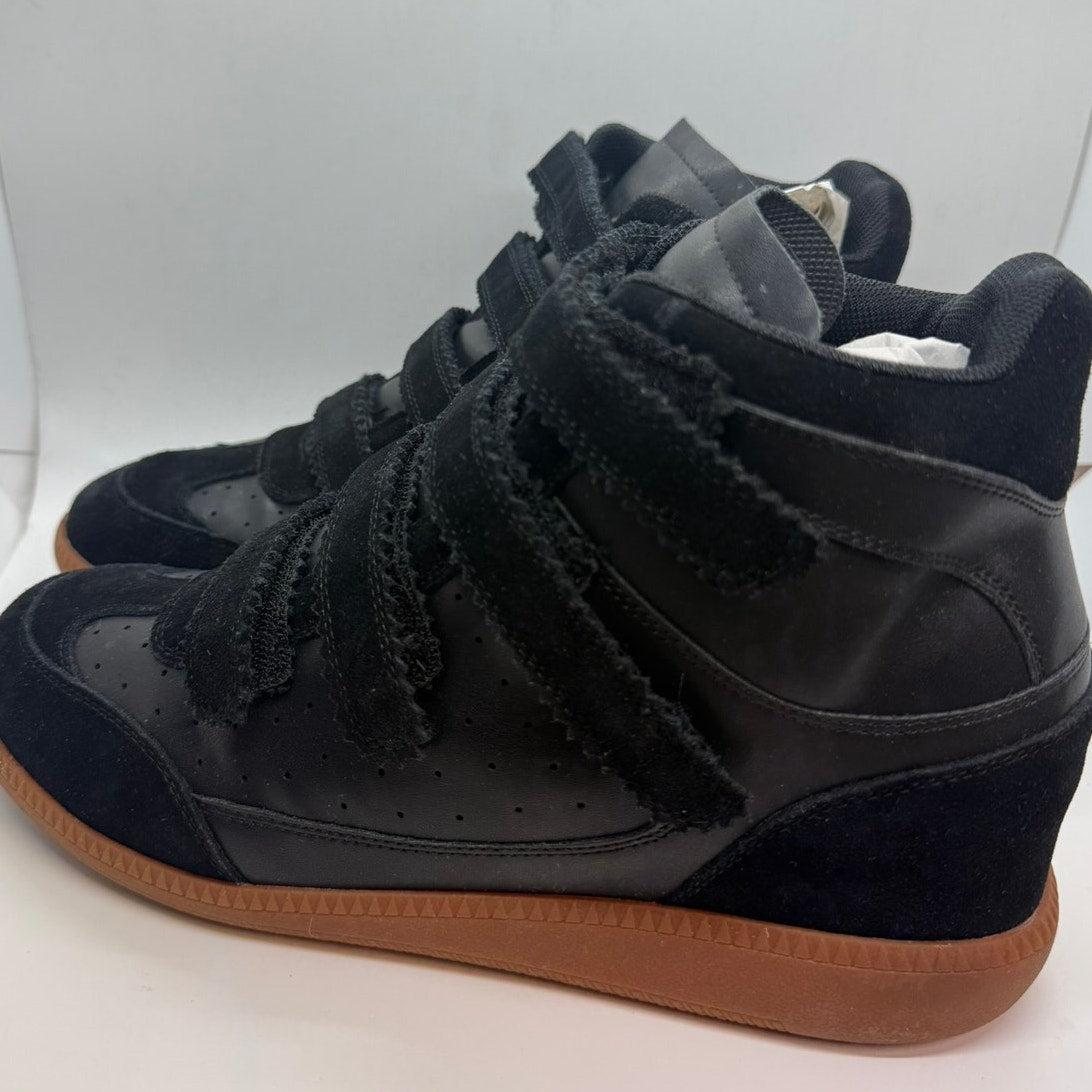 Steve Madden Mustang Wedge Sneakers Women's US 11 Black Suede Velcro Straps