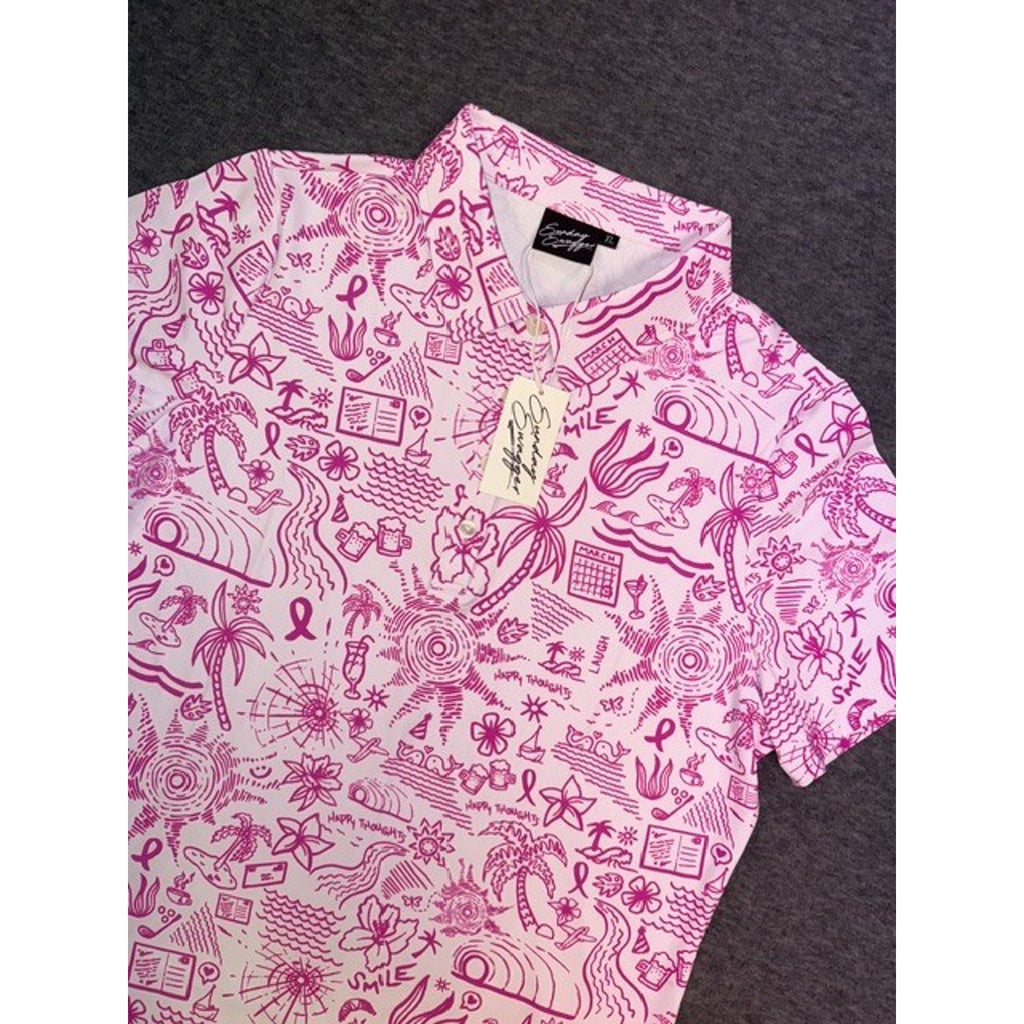 Sunday Swagger Womens Golf Polo Shirt Happy Thoughts Breast Cancer Awareness