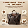 The Tannery Genuine Full Grain Leather Tote Bag for Women Dark Brown
