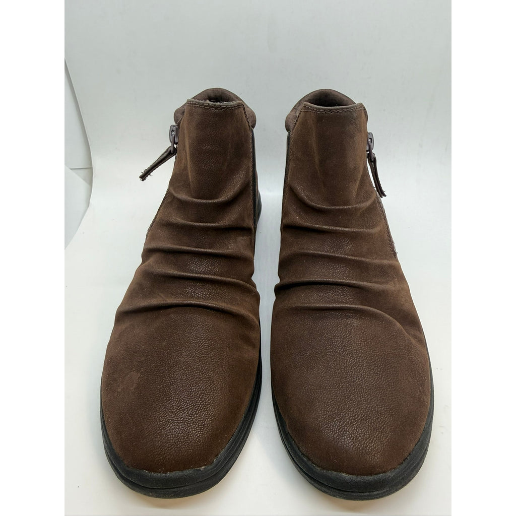 Clarks Breeze Range Ruched Ankle Booties Women's US 9 Dark Brown Side Zip
