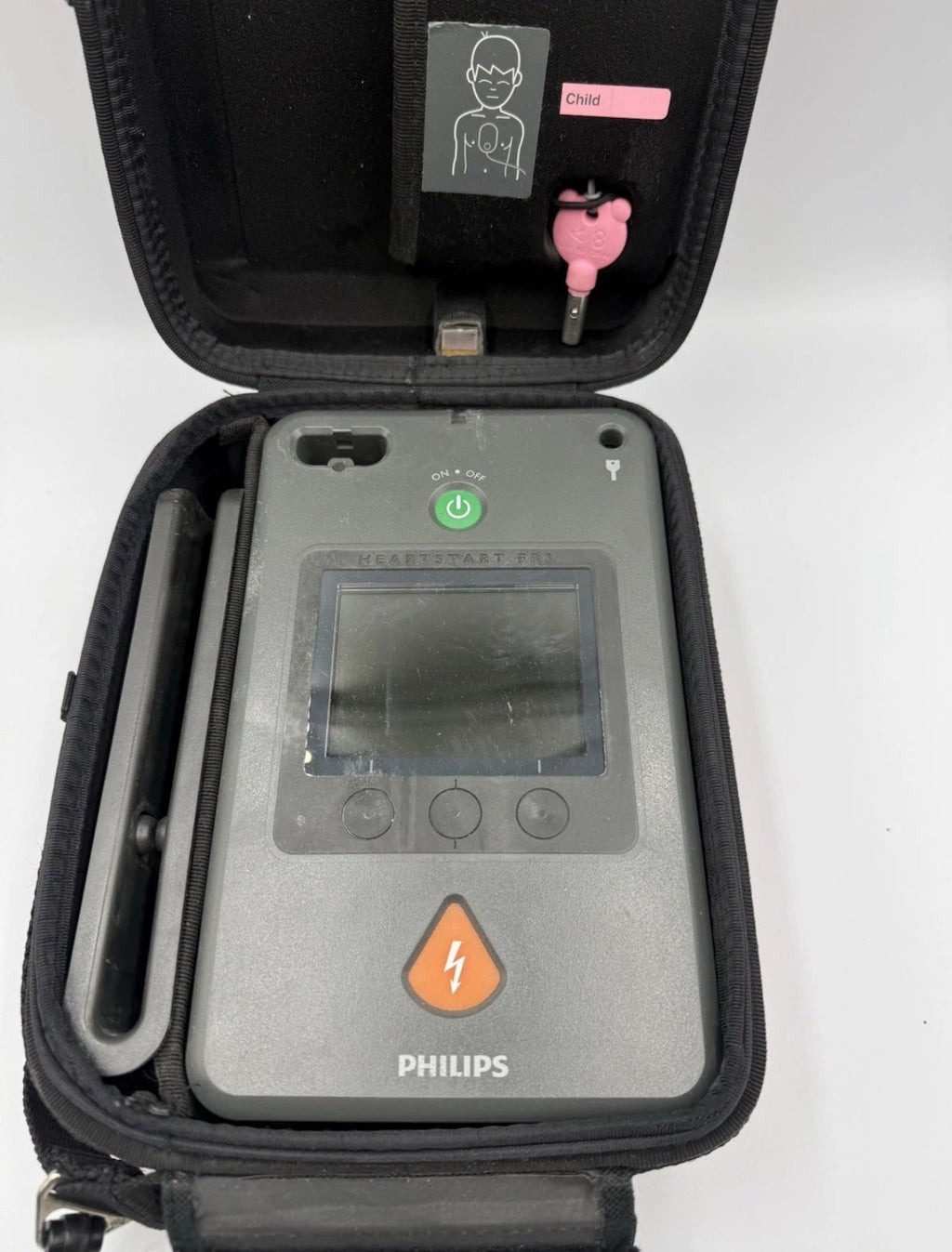 Philips HeartStart FR3 AED Core Unit w/ Case & Pediatric Key NO Battery NO Pads