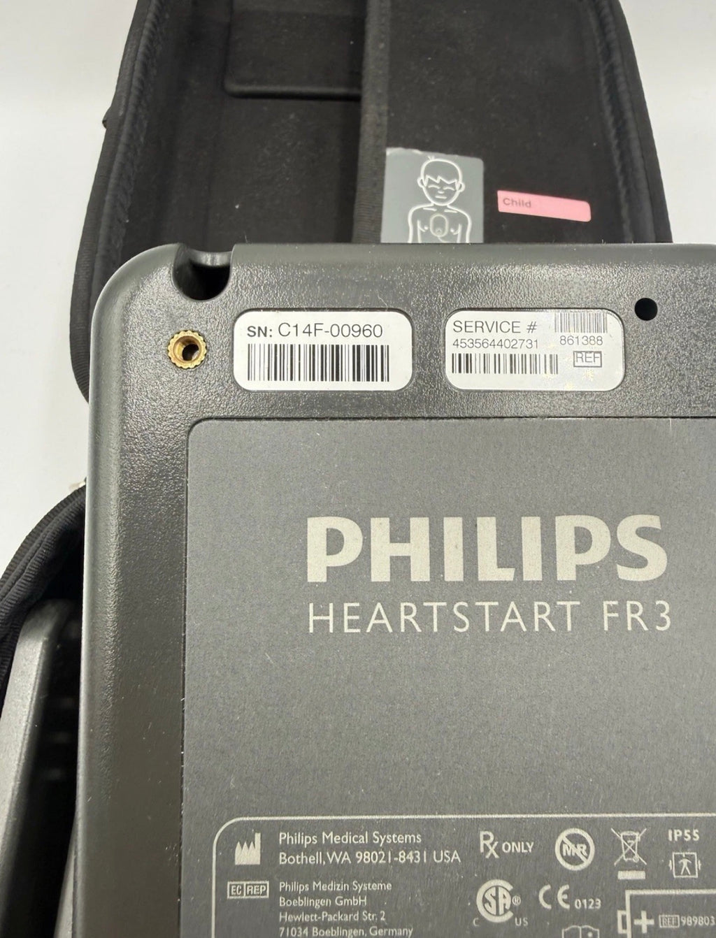 Philips HeartStart FR3 AED Core Unit w/ Case & Pediatric Key NO Battery NO Pads
