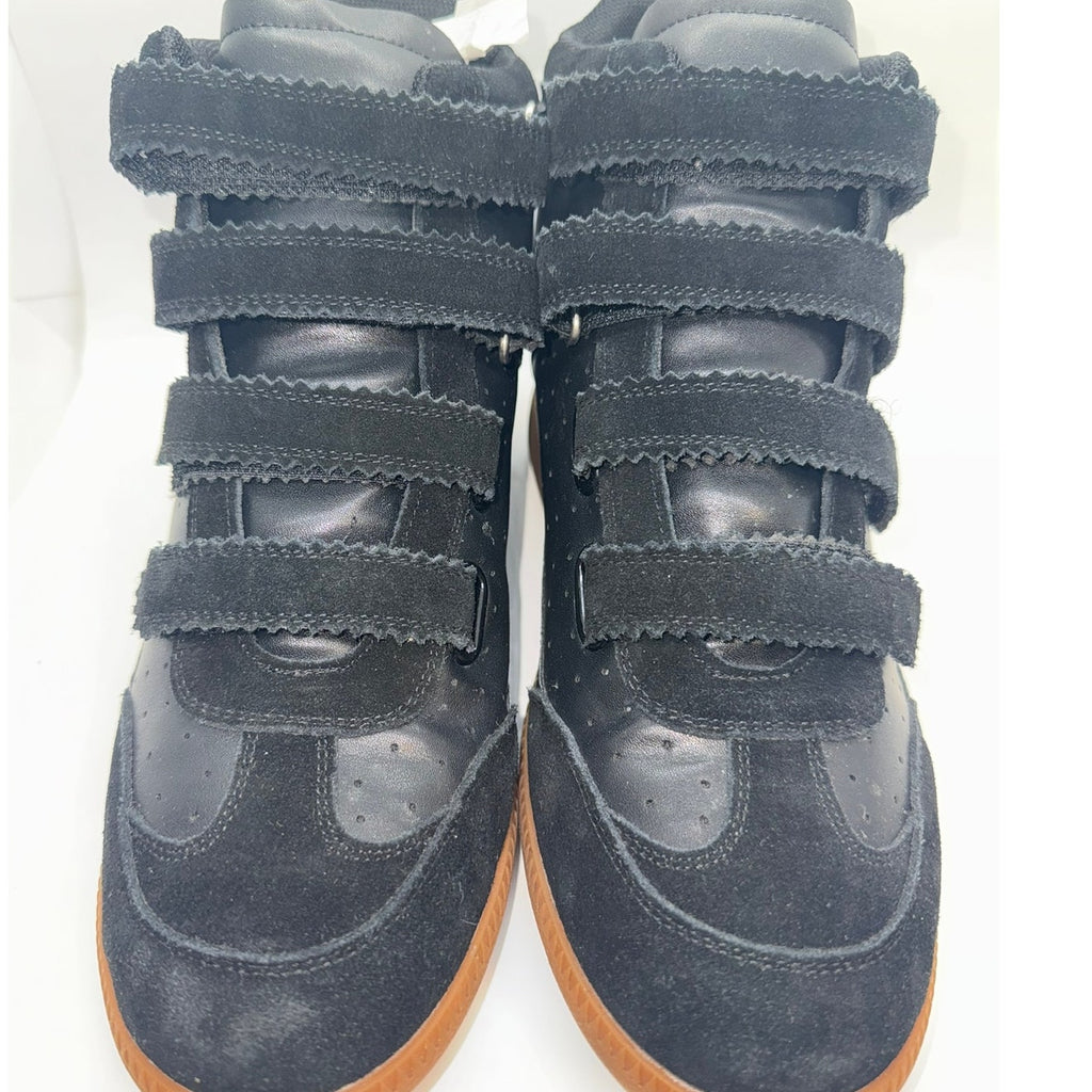 Steve Madden Mustang Wedge Sneakers Women's US 11 Black Suede Velcro Straps