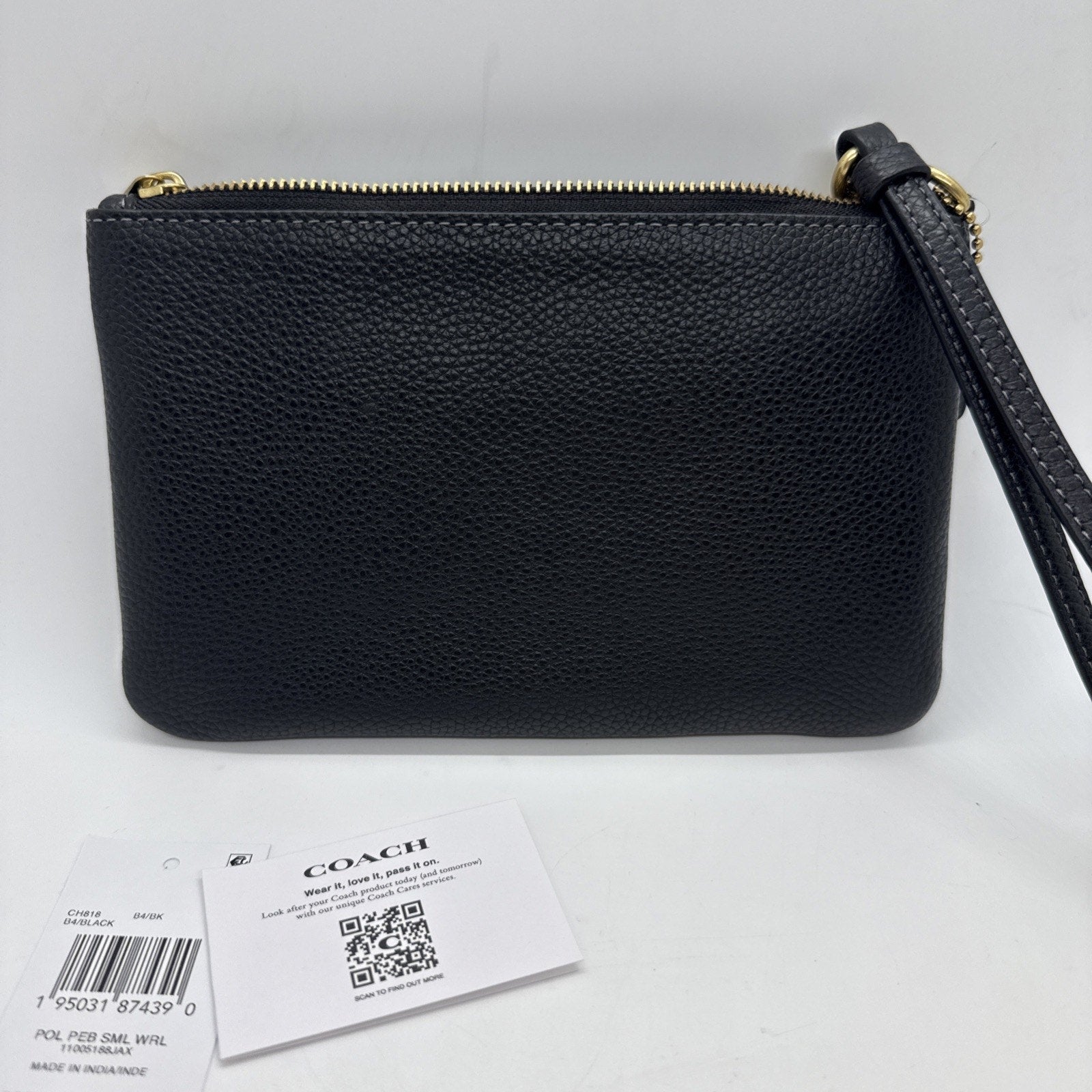 COACH Essential Small Wristlet CH818 Black Leather NWT