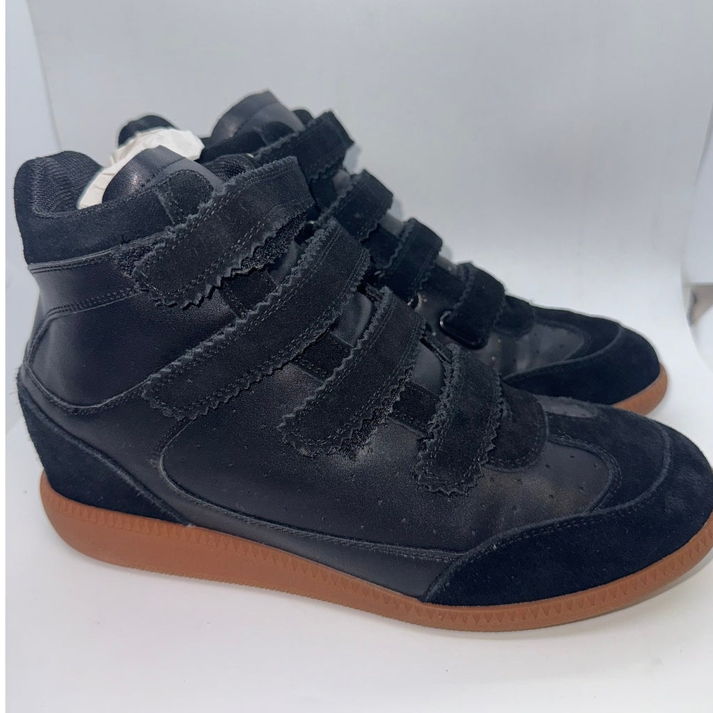 Steve Madden Mustang Wedge Sneakers Women's US 11 Black Suede Velcro Straps