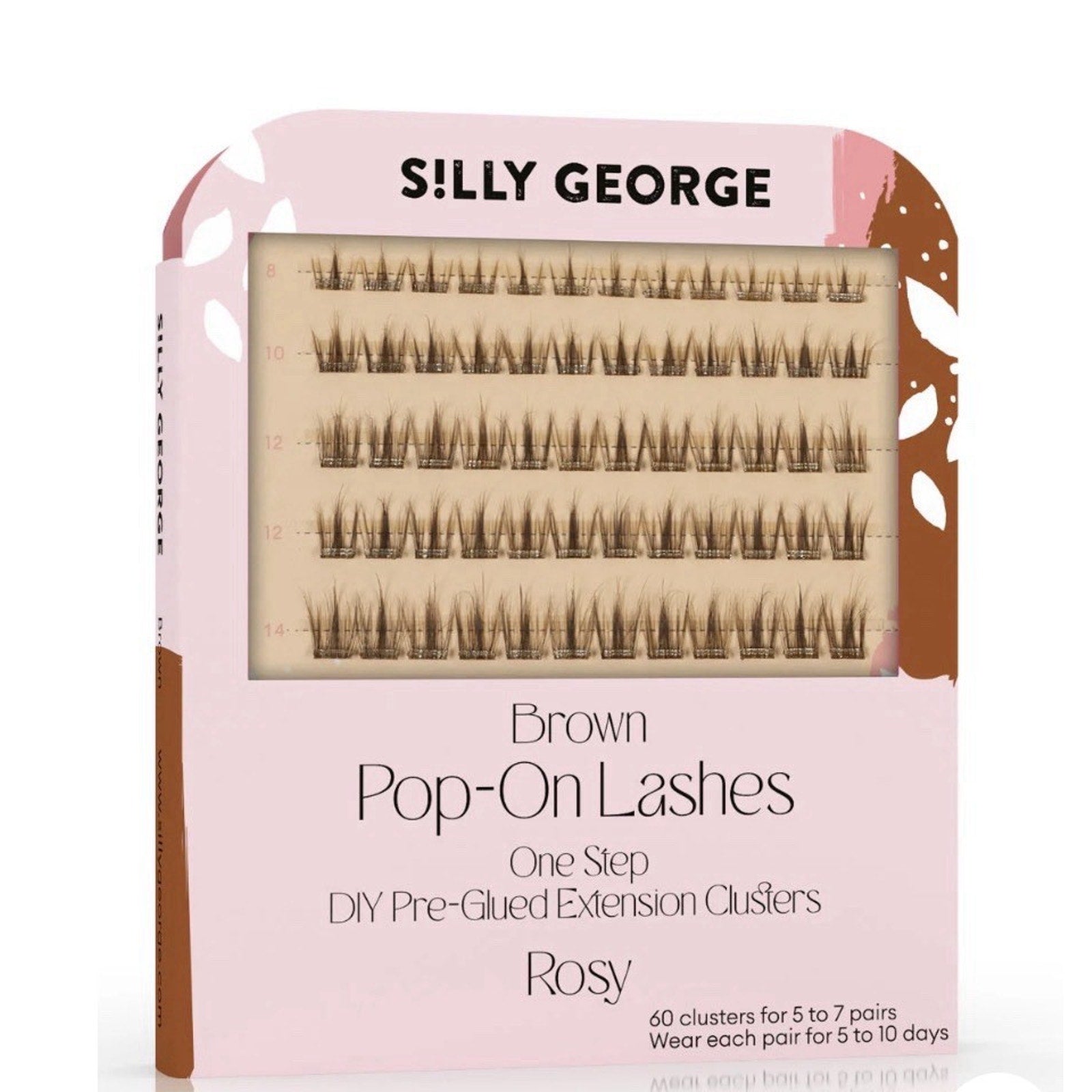 Silly George Pop-On Lashes - DIY 1-Step 1 count (Pack of 60), Brown- Rosy
