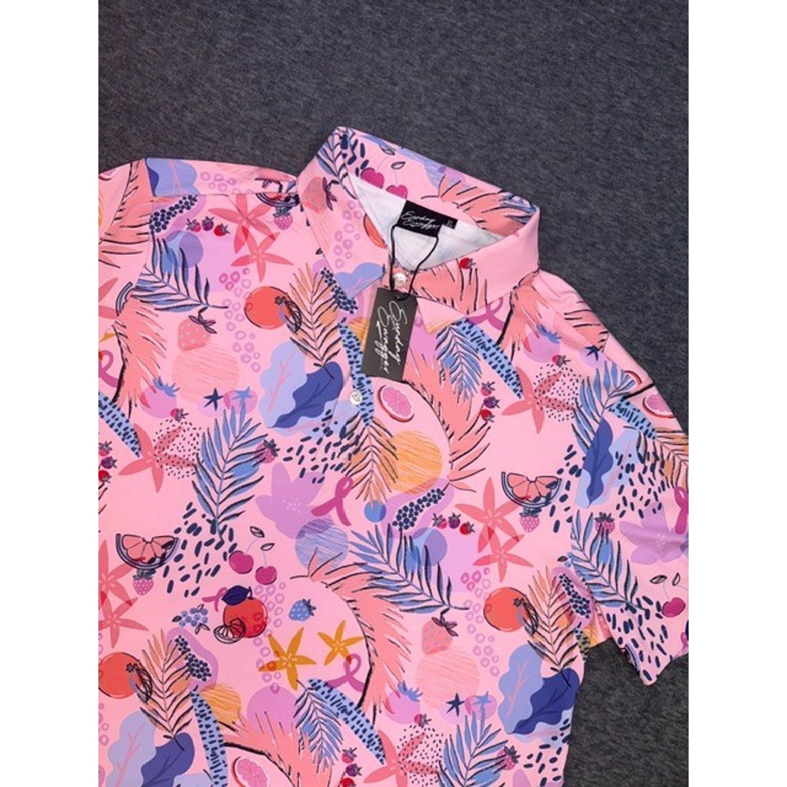 Sunday Swagger Mens Golf Polo Fighting Fruits Breast Cancer Awareness Pink