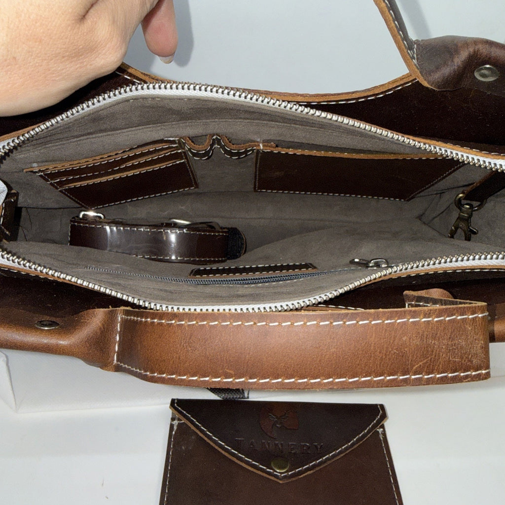 The Tannery Genuine Full Grain Leather Tote Bag for Women Dark Brown