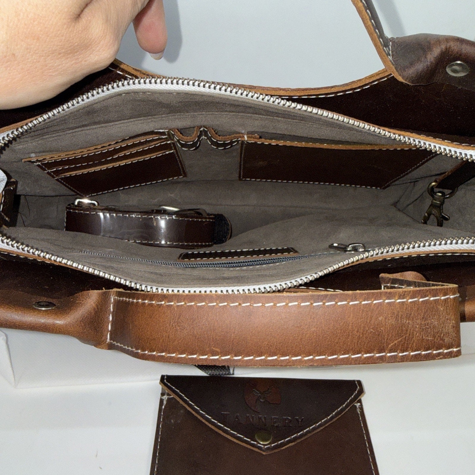 The Tannery Genuine Full Grain Leather Tote Bag for Women Dark Brown
