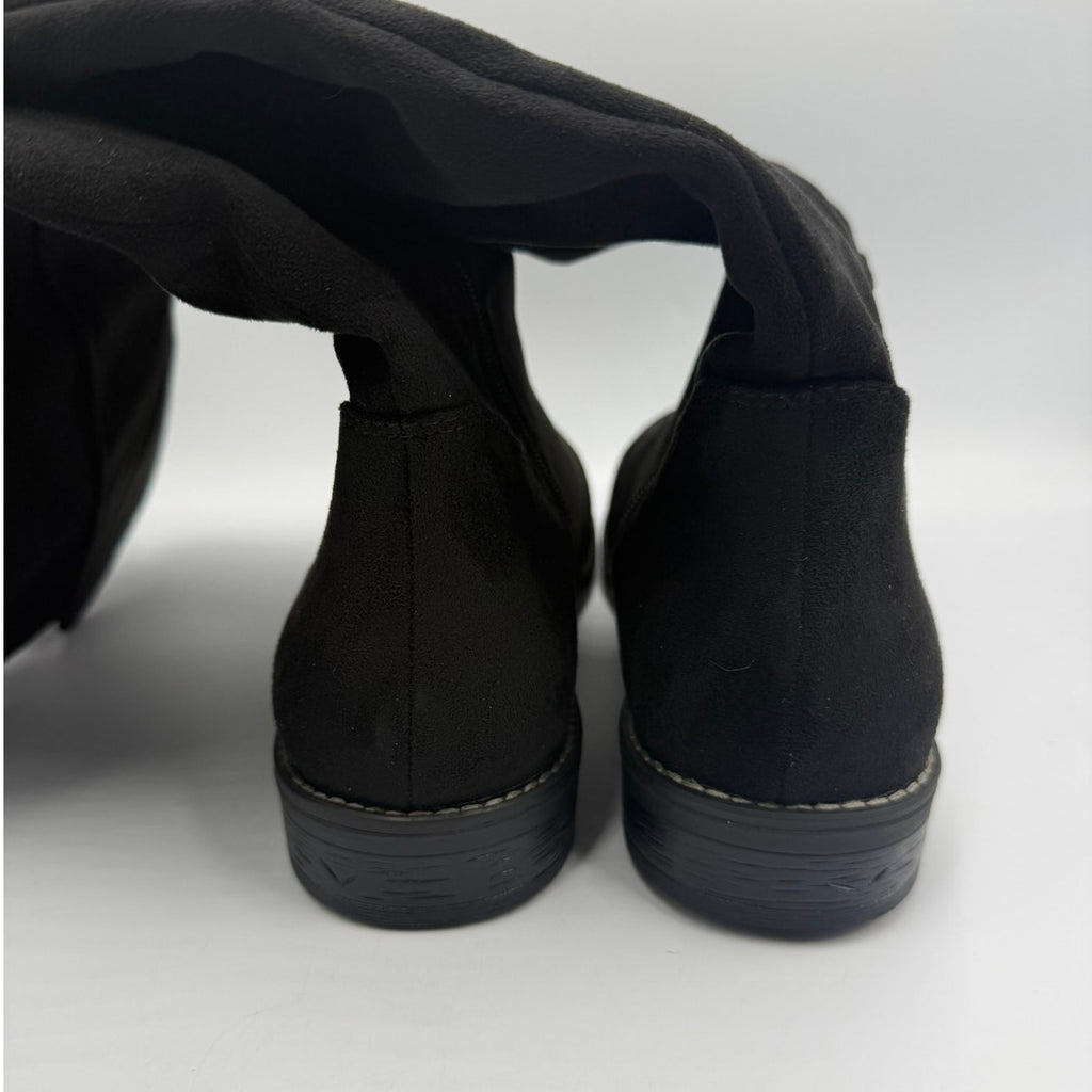 Shoe'N Tale Over-The-Knee Stretch Boots US 10 Black Suede Leather Wide Calf