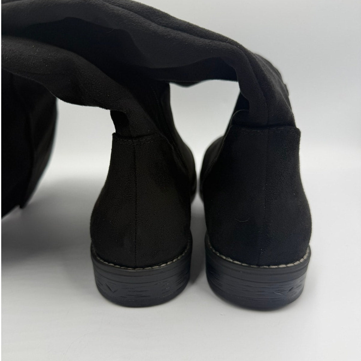 Shoe'N Tale Over-The-Knee Stretch Boots US 10 Black Suede Leather Wide Calf